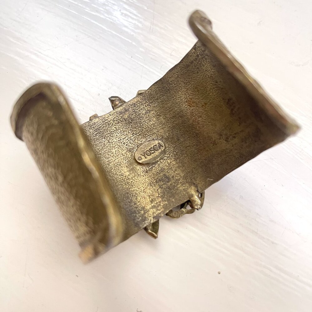 Yosca Vintage Hammered Brass crystal bow cuff statement bracelet - Picture 5 of 9